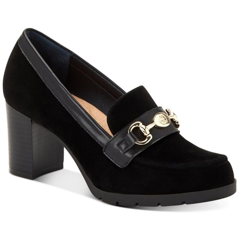 Giani Bernini Womens Porshaa Black Suede Slip-On Dress Loafer Heels Shoes NWT